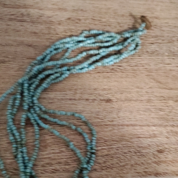 Blue Multi-Strand seed bead Necklace with Elegant mother of pearl Pendant - Picture 3 of 4